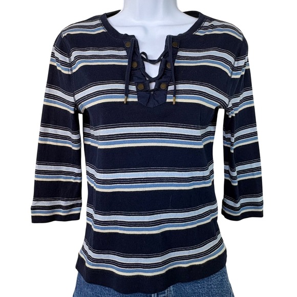 Lauren Jeans Co. Ralph Lauren Tops - Vintage LRL Lauren Jeans Co Ralph Lauren Striped Lace Up 3/4 Sleeve Top Women S‎
